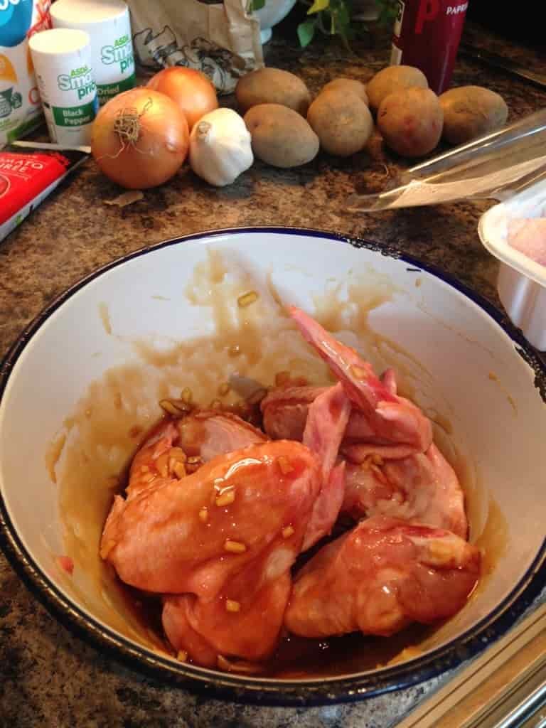 Preparing the sticky chicken wings