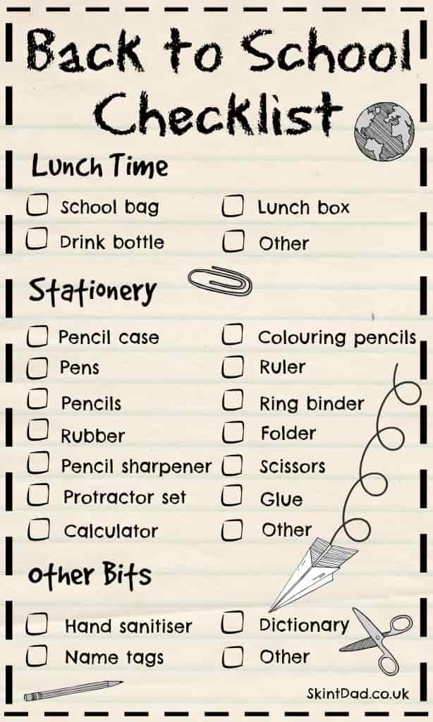 Back to School Essentials Printable Checklist | The Skint Dad Blog