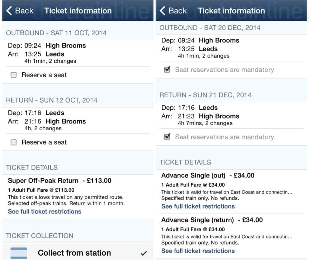 thetrainline.com Mobile App comparison