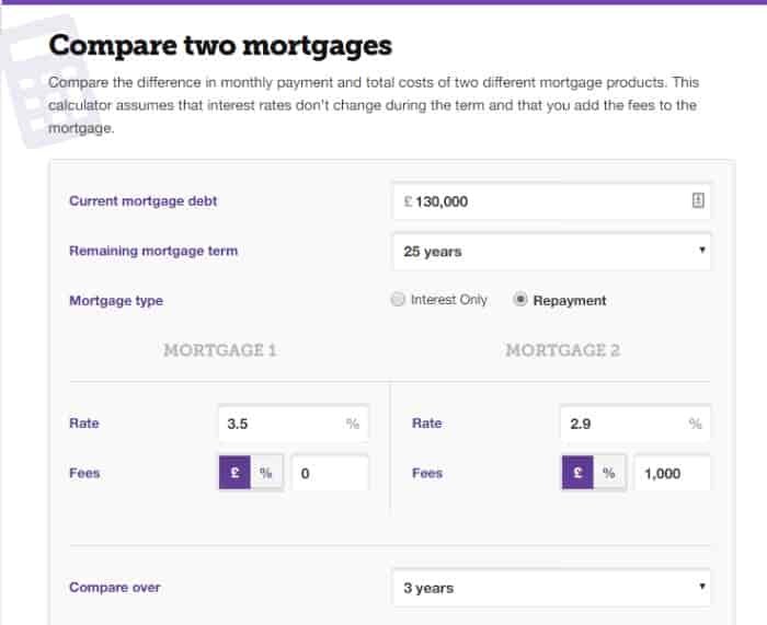MSE mortgage comparison calculator