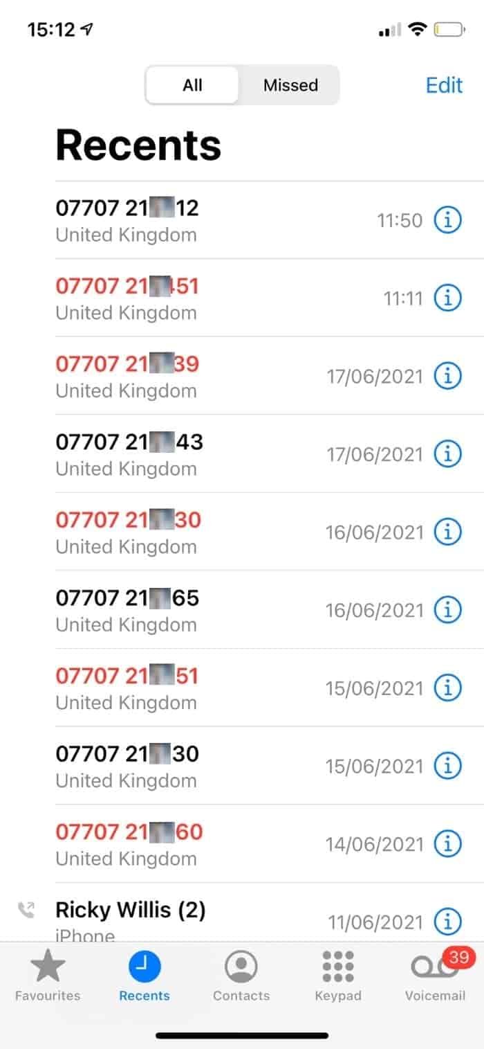 recent call list showing similar numbers to mine