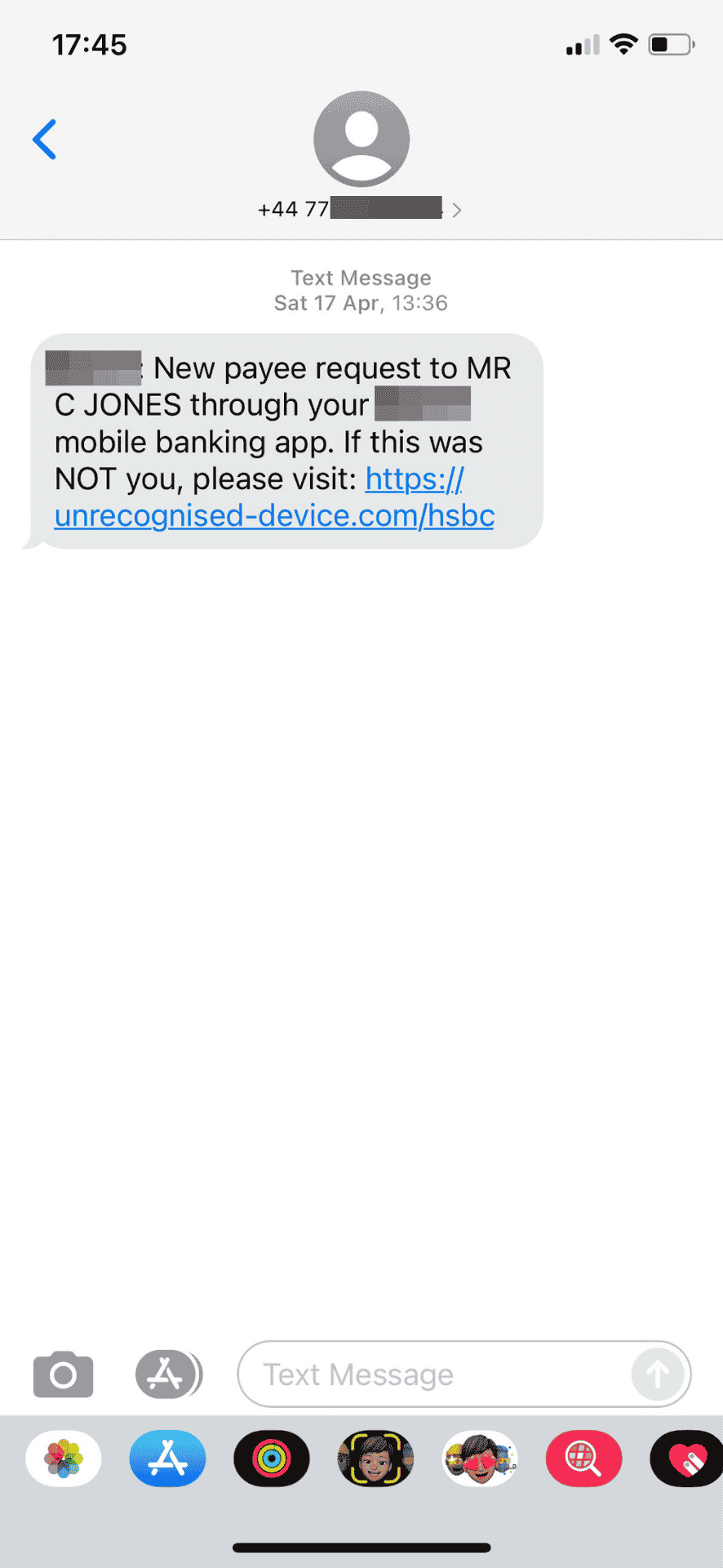 smishing text message example