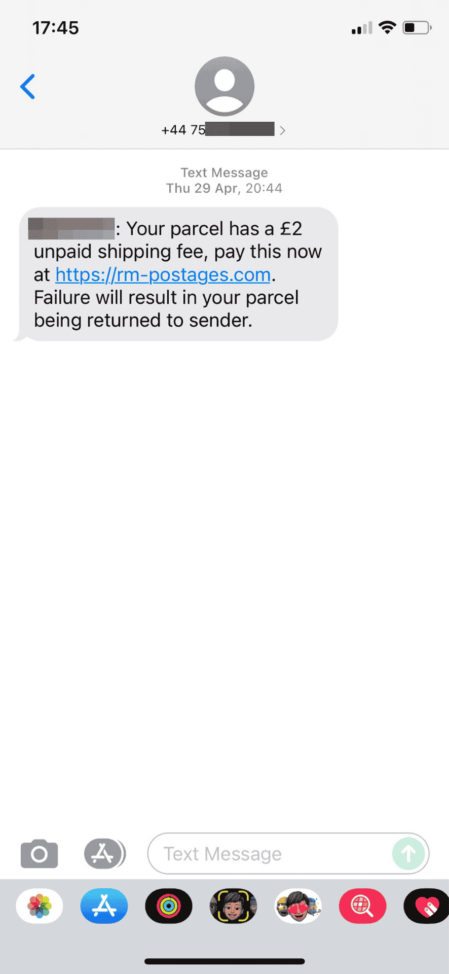 smishing text message example