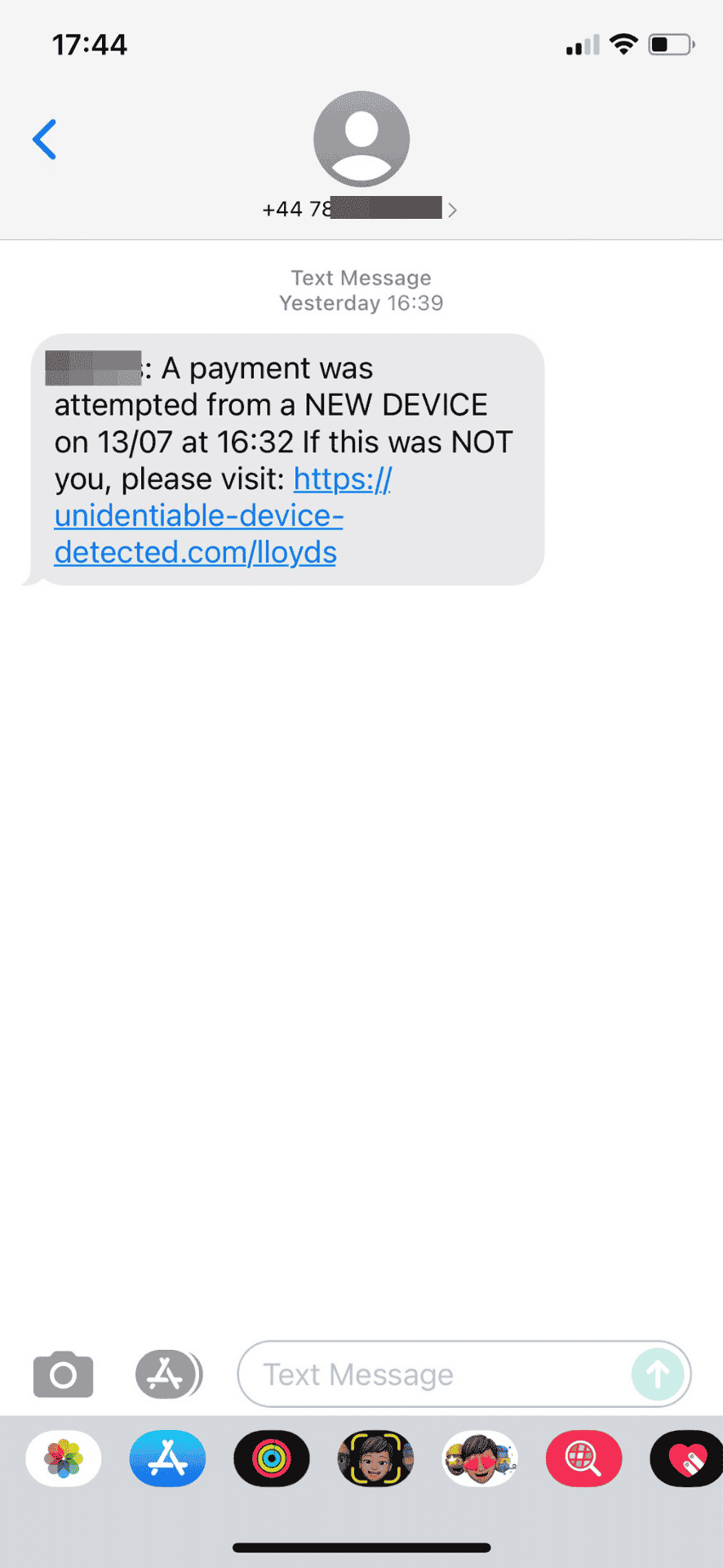 smishing text message example