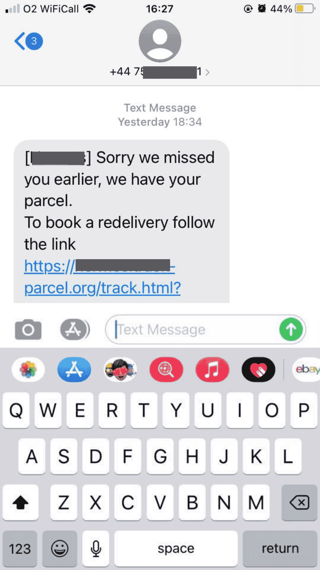 smishing text message example