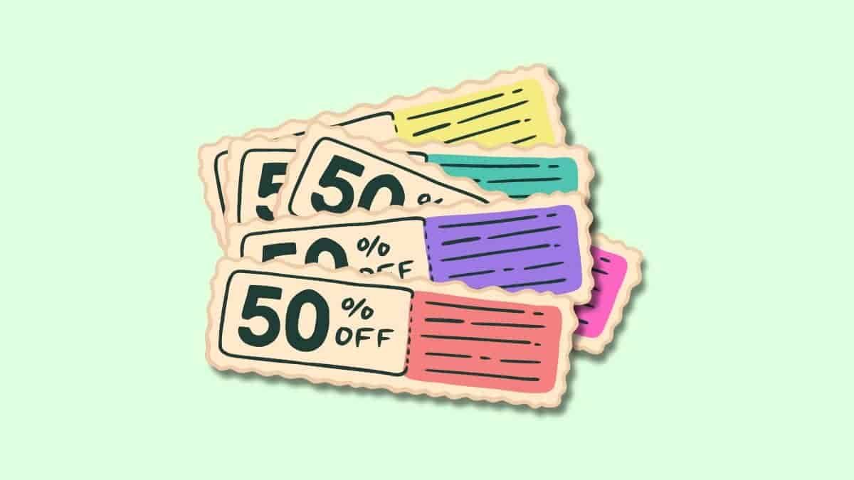 cartoon of supermarket 50% off vouchers