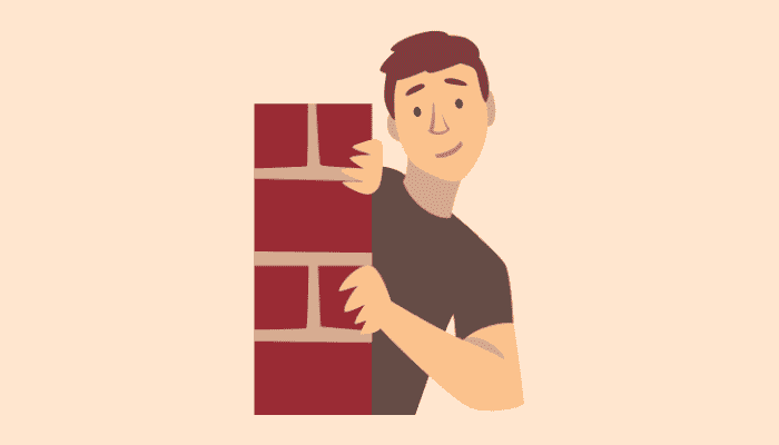 cartoon man looking around wall