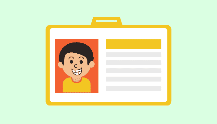 ID card graphic on a green background