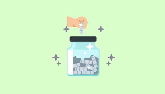 icon showing a child's hand adding a silver coin to a savings jar