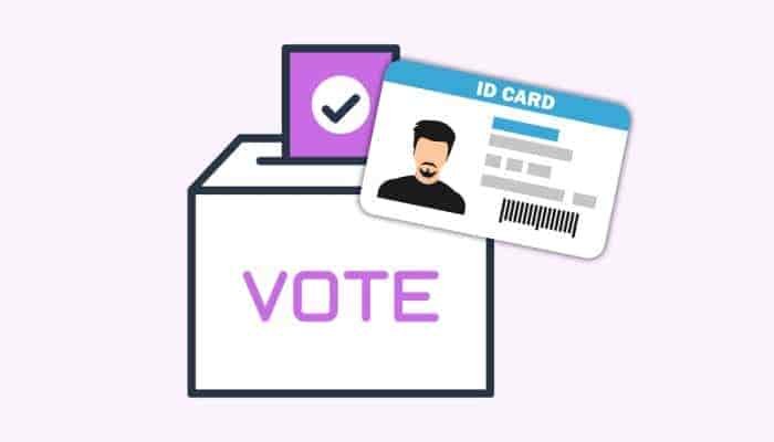 cartoon of a voting box, with a ID card over it