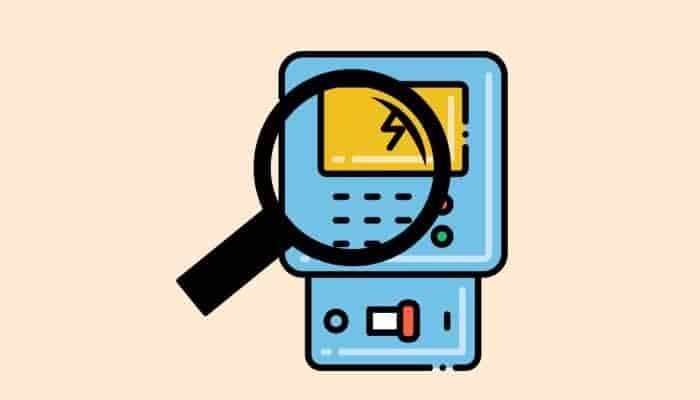 cartoon of a magnifying glass over the display of an energy meter