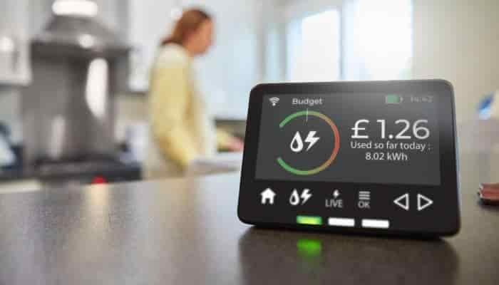 Smart meter sitting on a kitchen worktop