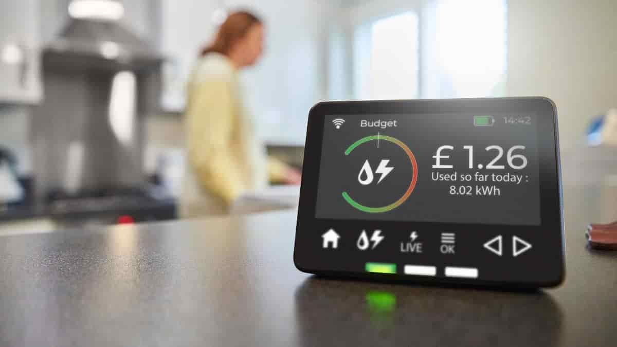 Smart meter sitting on a kitchen worktop