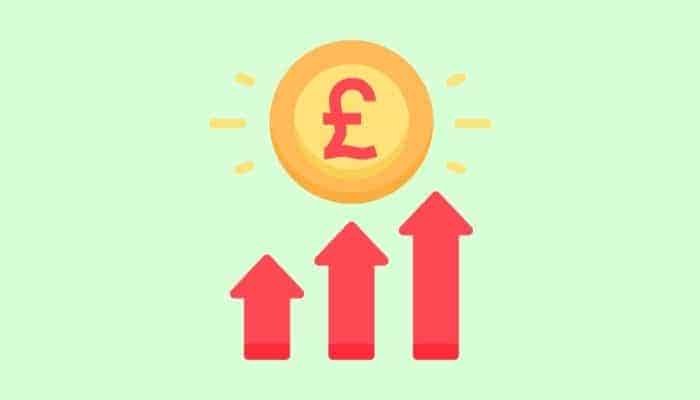 graphic of a pound coin above arrows getting bigger