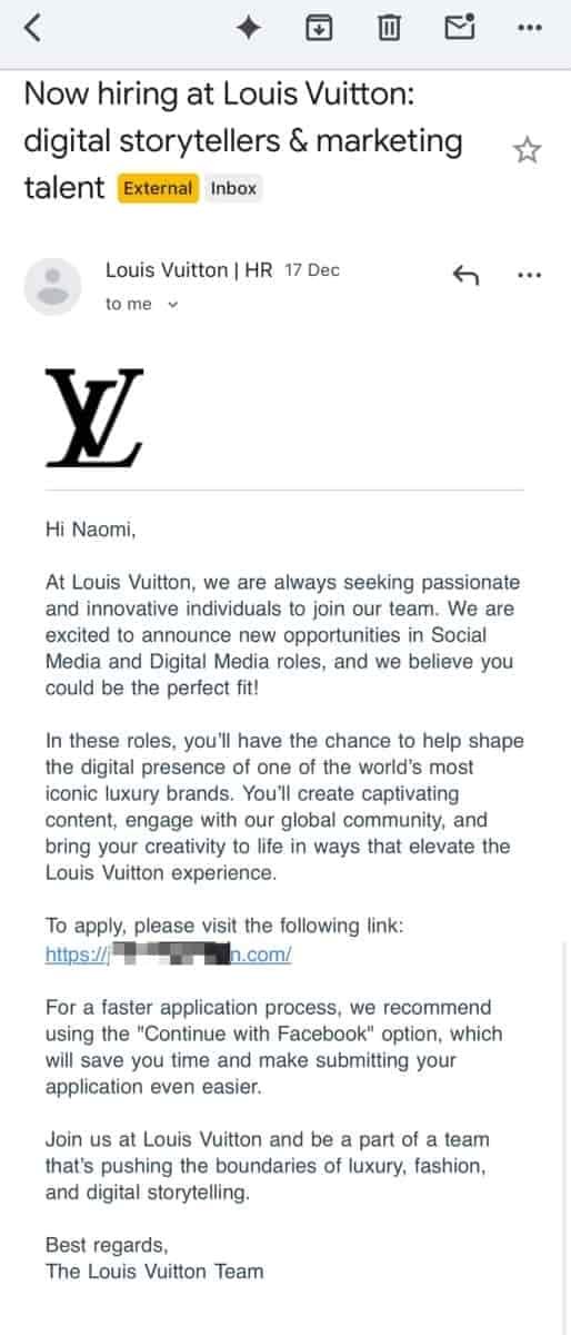 fake hiring email