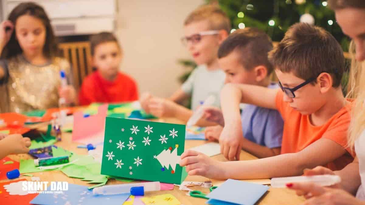 kids making handmade christmas cards